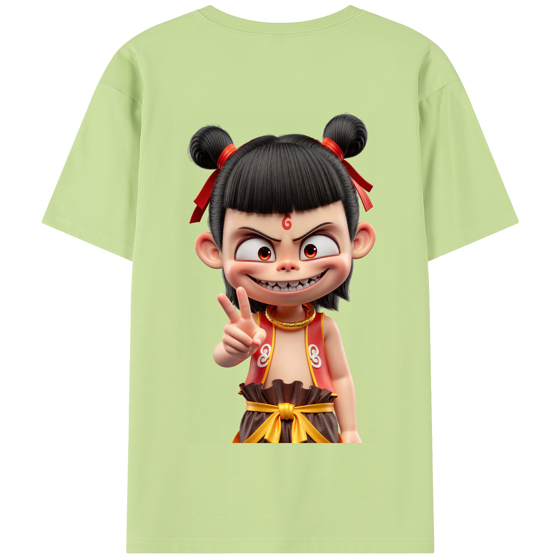 （画像用） Ne Zha 2 ナタ 魔童の大暴れ 綿100％半袖Tシャツ（背面プリント）
